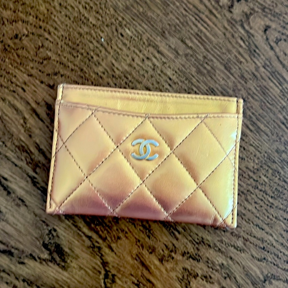 Metallic Lambskin Quilted CC Card Holder Gold